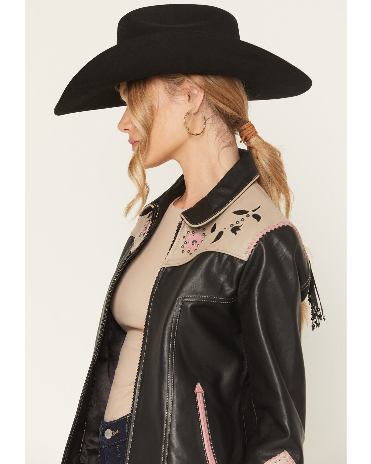 Image #2 - Scully Women's Floral Embellished Leather Jacket, Black, hi-res
