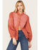 Image #1 - Panhandle Women's Ombre Puff Long Sleeve Snap Western Shirt, Coral, hi-res