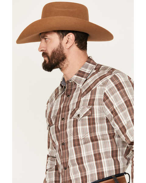 Image #2 - Cody James Men's Day Trip Plaid Print Long Sleeve Western Snap Shirt, Brown, hi-res