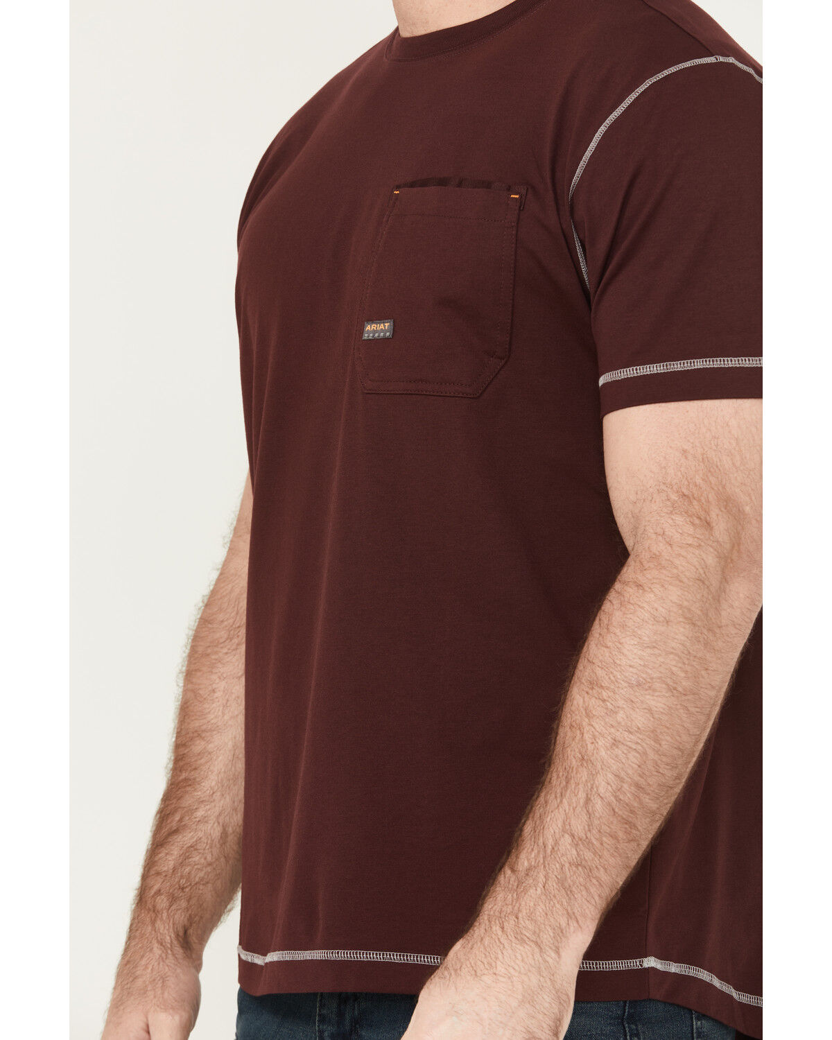 Image #3 - Ariat Men's Rebar Workman Solid Short Sleeve Work T-Shirt, Wine, hi-res