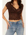 Image #3 - Shyanne Women's Flutter Sleeve Lace Crop Top , Dark Brown, hi-res