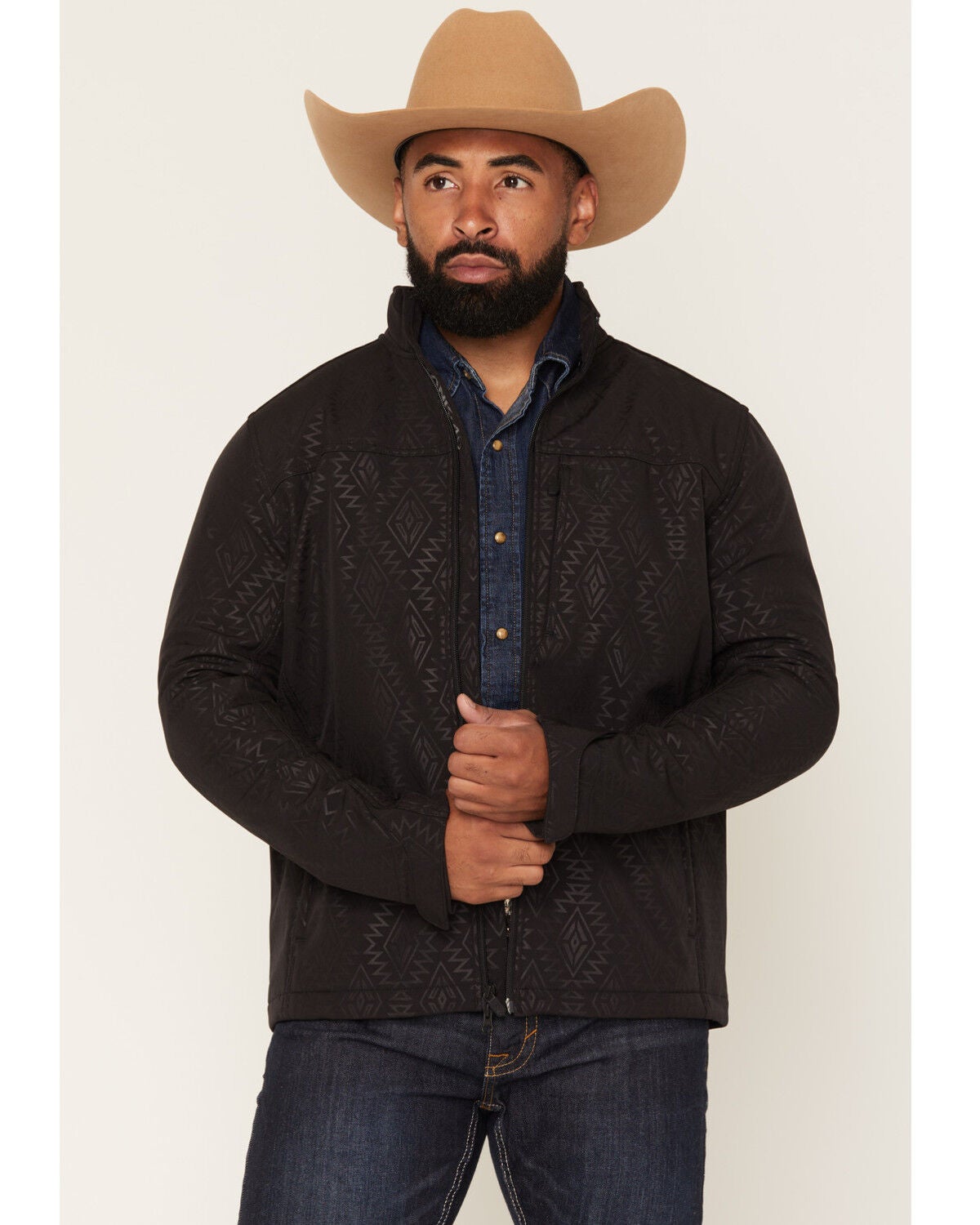 RANK 45&reg; Men's Buck Southwestern Print Softshell Jacket - Big, Black, hi-res