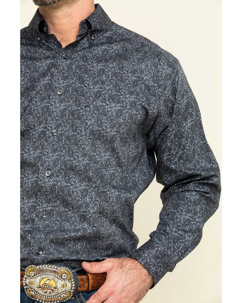 Image #4 - Tuf Cooper Men's Black Stretch Paisley Poplin Print Long Sleeve Western Shirt , Charcoal, hi-res