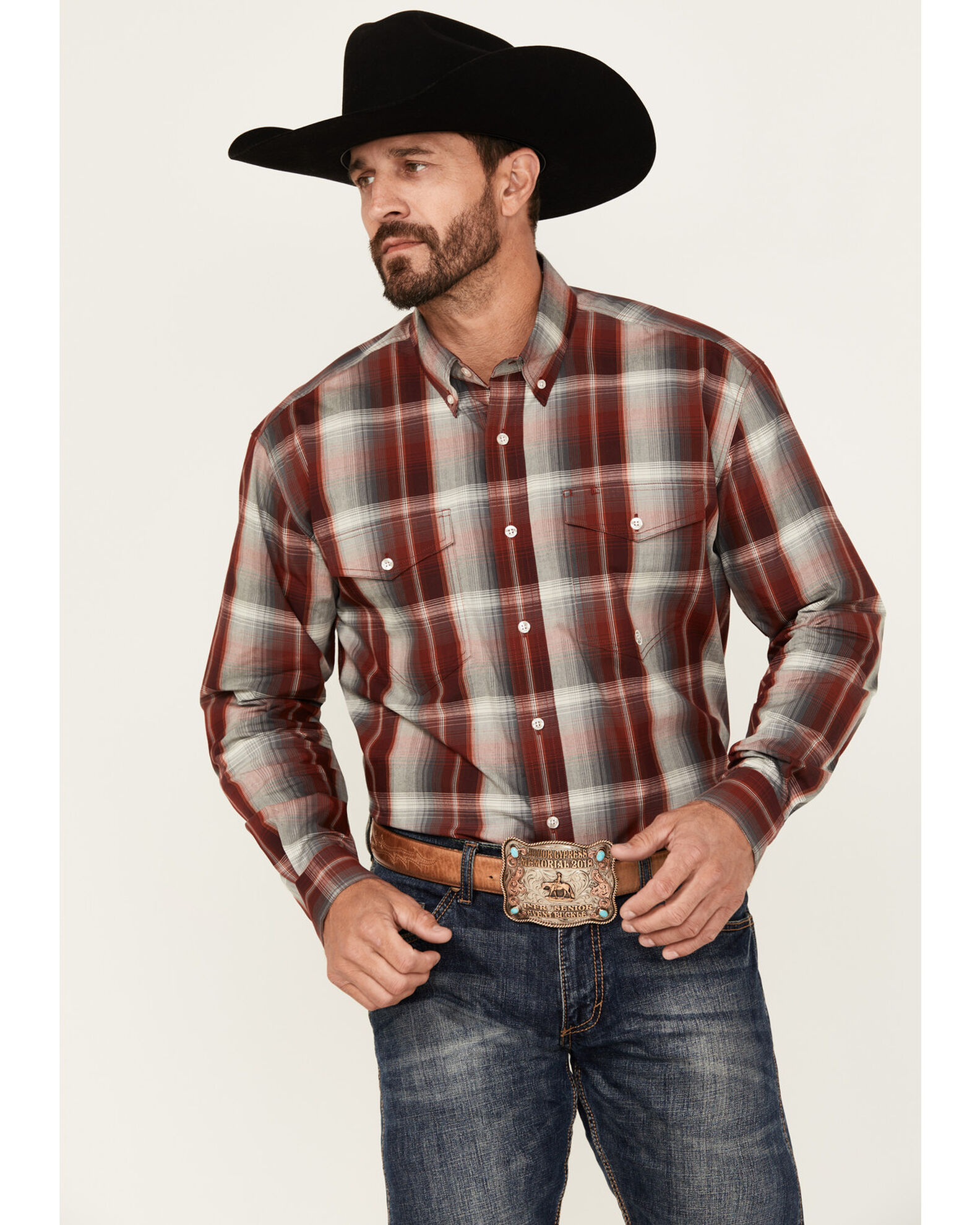 Roper Men s Amarillo Plaid Print Long Sleeve Button Down Western Shirt