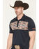 Image #2 - RANK 45® Men's Southwestern Print Border Short Sleeve Button-Down Polo, Navy, hi-res