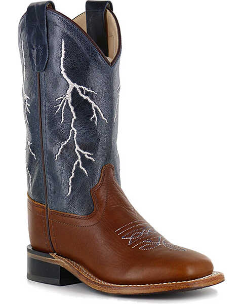 Image #1 - Cody James Boys' Lightening Embroidered Western Boots - Square Toe , Brown, hi-res