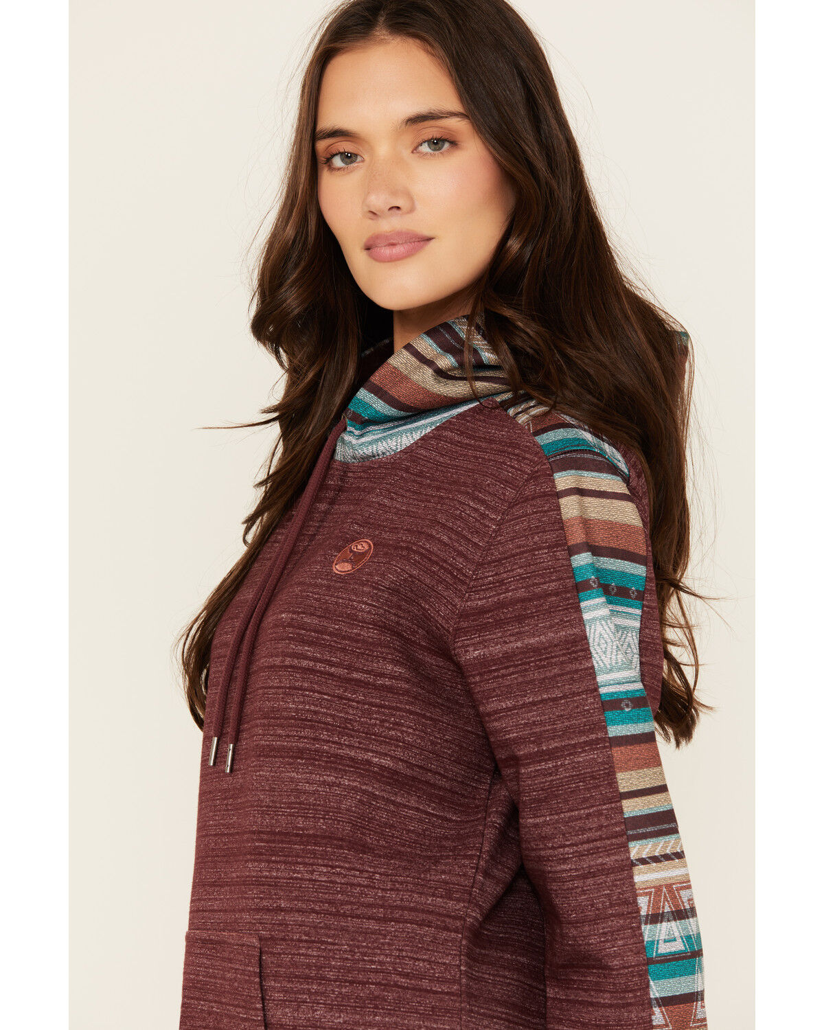 Image #2 - Hooey Women's Striped Trim Hoodie, Maroon, hi-res