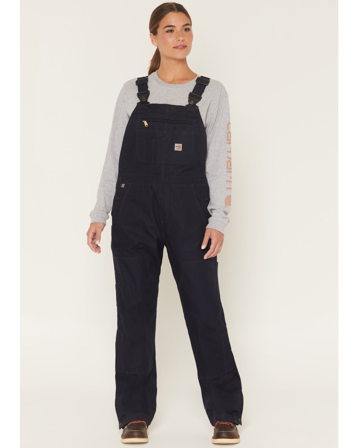 Image #1 - Carhartt Women's FR Rugged Flex&reg; Loose Fit Duck Bib Overalls, Navy, hi-res