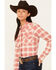 Image #2 - Shyanne Women's Dogwood Dobby Plaid Print Long Sleeve Snap Flannel Shirt, Coral, hi-res