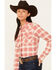 Image #2 - Shyanne Women's Dogwood Dobby Plaid Print Long Sleeve Snap Flannel Shirt , Coral, hi-res