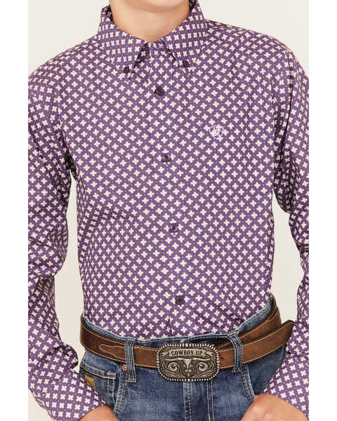 Image #3 - Ariat Boys' Misael Print Classic Fit Long Sleeve Button Down Western Shirt, Purple, hi-res