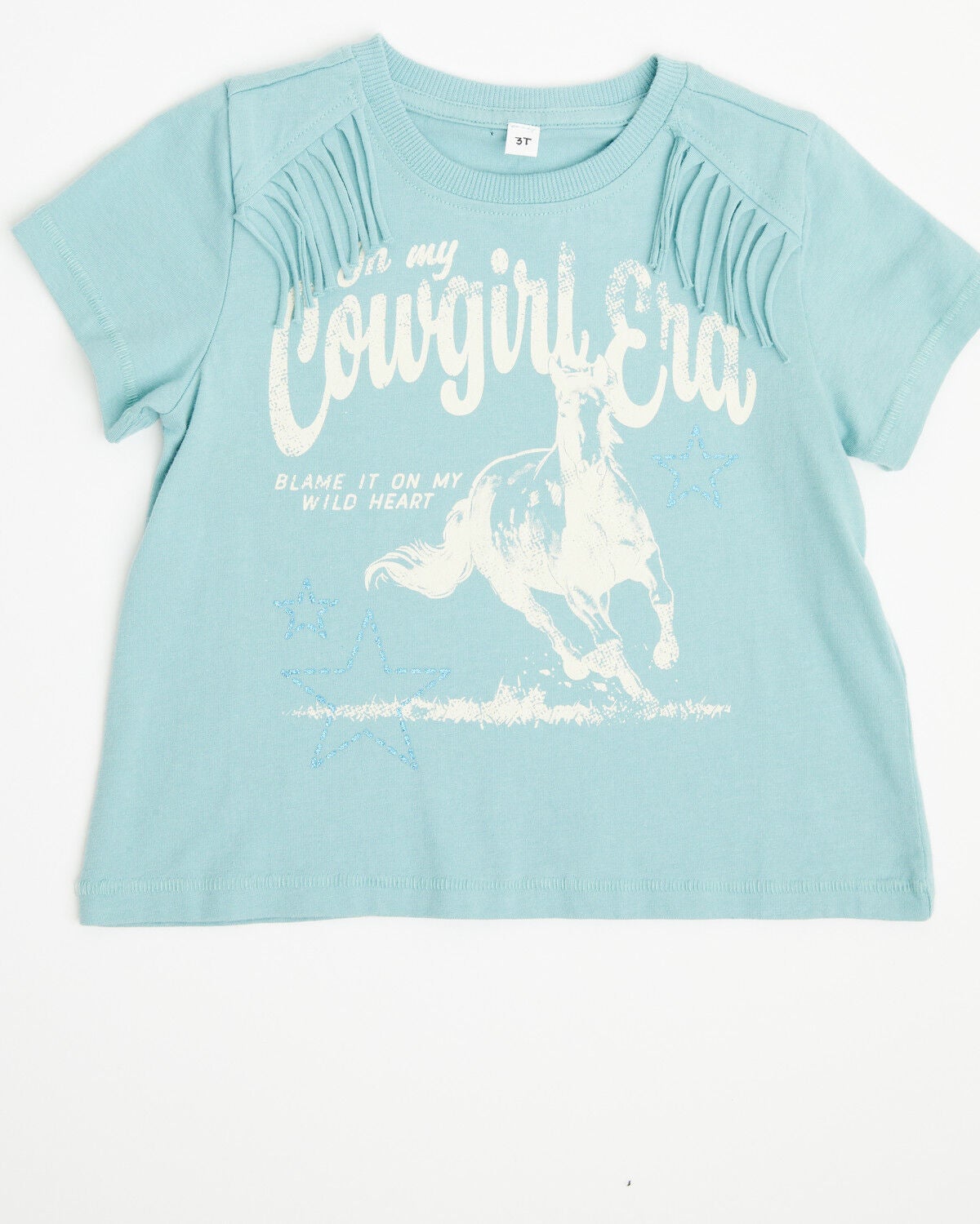 Shyanne Toddler Girls' Cowgirl Era Short Sleeve Fringe Tee, Aqua, hi-res