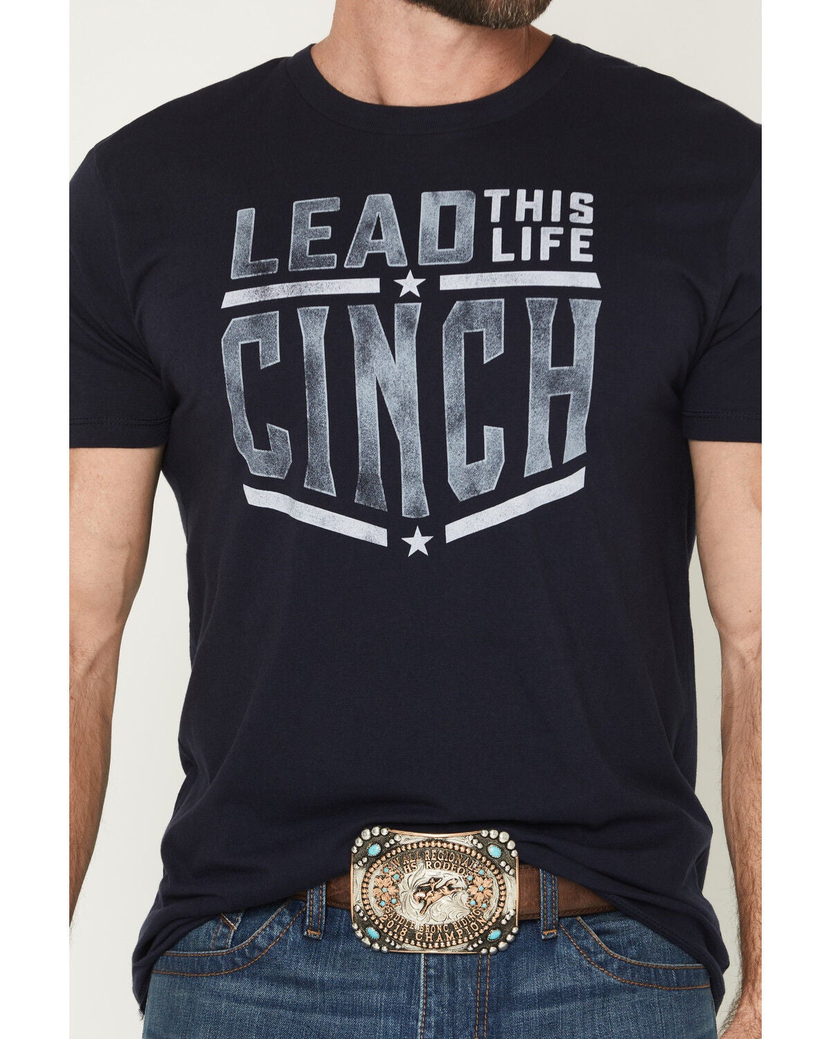Image #3 - Cinch Men's Boot Barn Exclusive Lead This Life Short Sleeve Graphic T-Shirt, Navy, hi-res