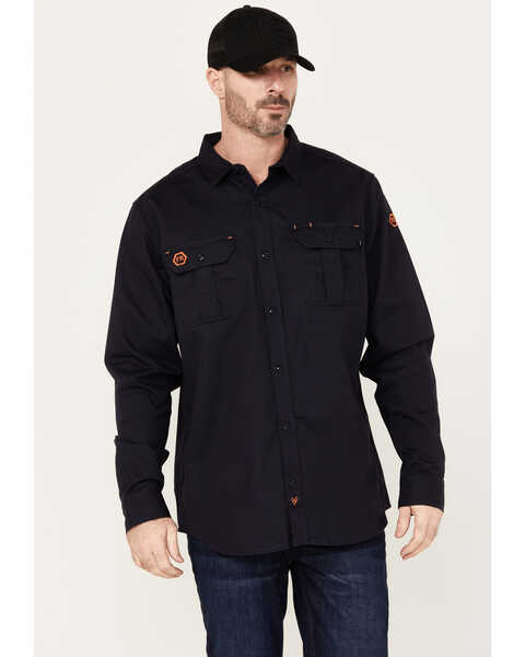 Hawx Men's FR Solid Long Sleeve Button-Down Woven Work Shirt - Big & Tall, Navy, hi-res