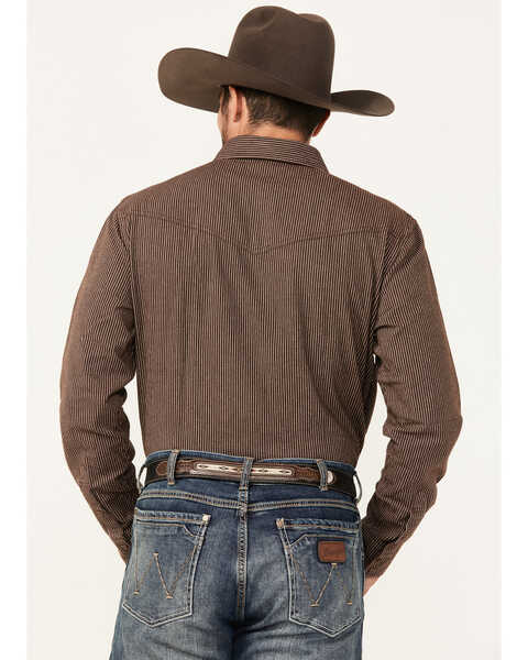 Image #4 - Blue Ranchwear Men's Somerville Herringbone Striped Print Long Sleeve Snap Work Shirt, Dark Brown, hi-res