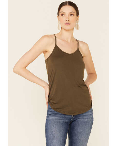 Image #1 - Angie Women's Solid Green Halter Tank Top  , Green, hi-res