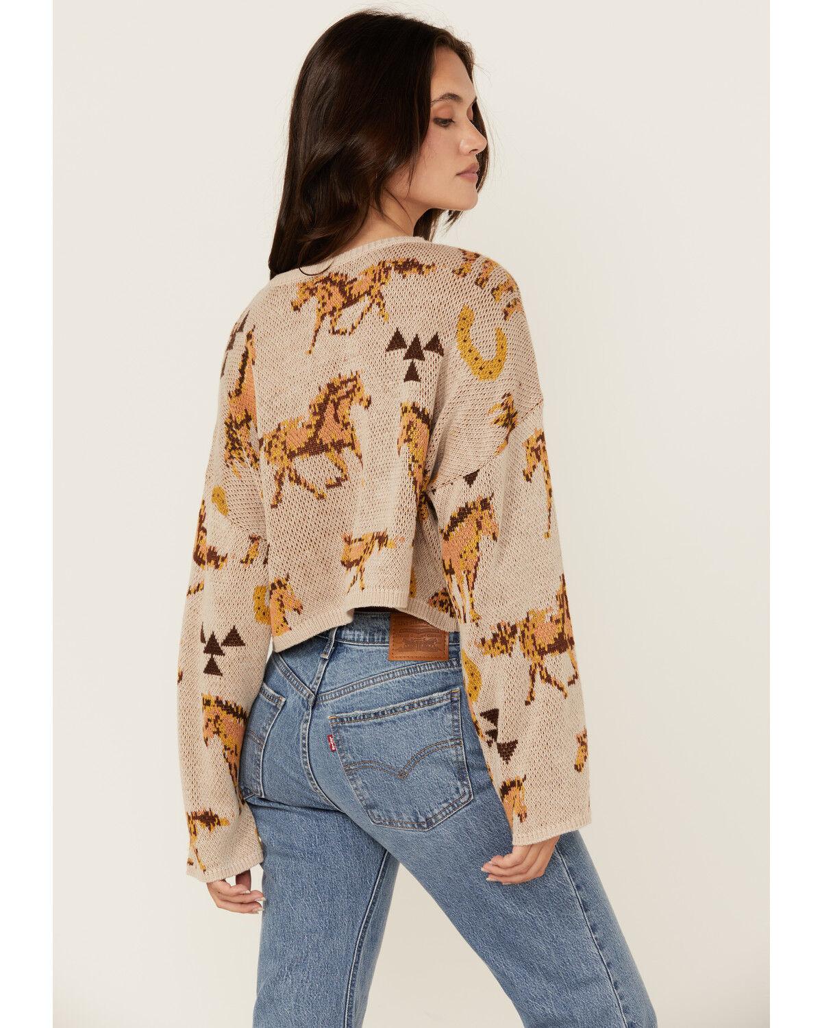 Image #4 - Rock & Roll Denim Women's Horse Print Sweater, Beige, hi-res
