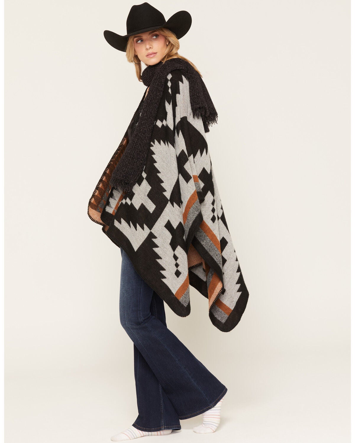Image #2 - Shyanne Women's Garnet Southwestern Print Shawl, Black, hi-res