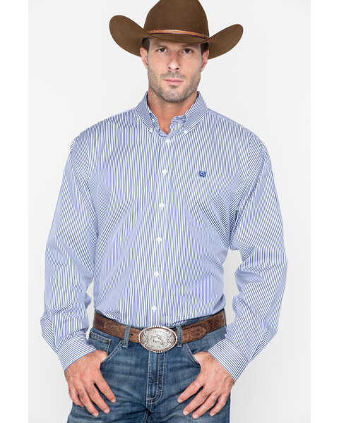 Image #1 - Cinch Men's Royal Blue Striped Western Shirt - Big & Tall, Royal Blue, hi-res