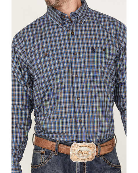 Image #3 - George Strait by Wrangler Plaid Print Long Sleeve Button Down Western Shirt - Big & Tall, Blue, hi-res