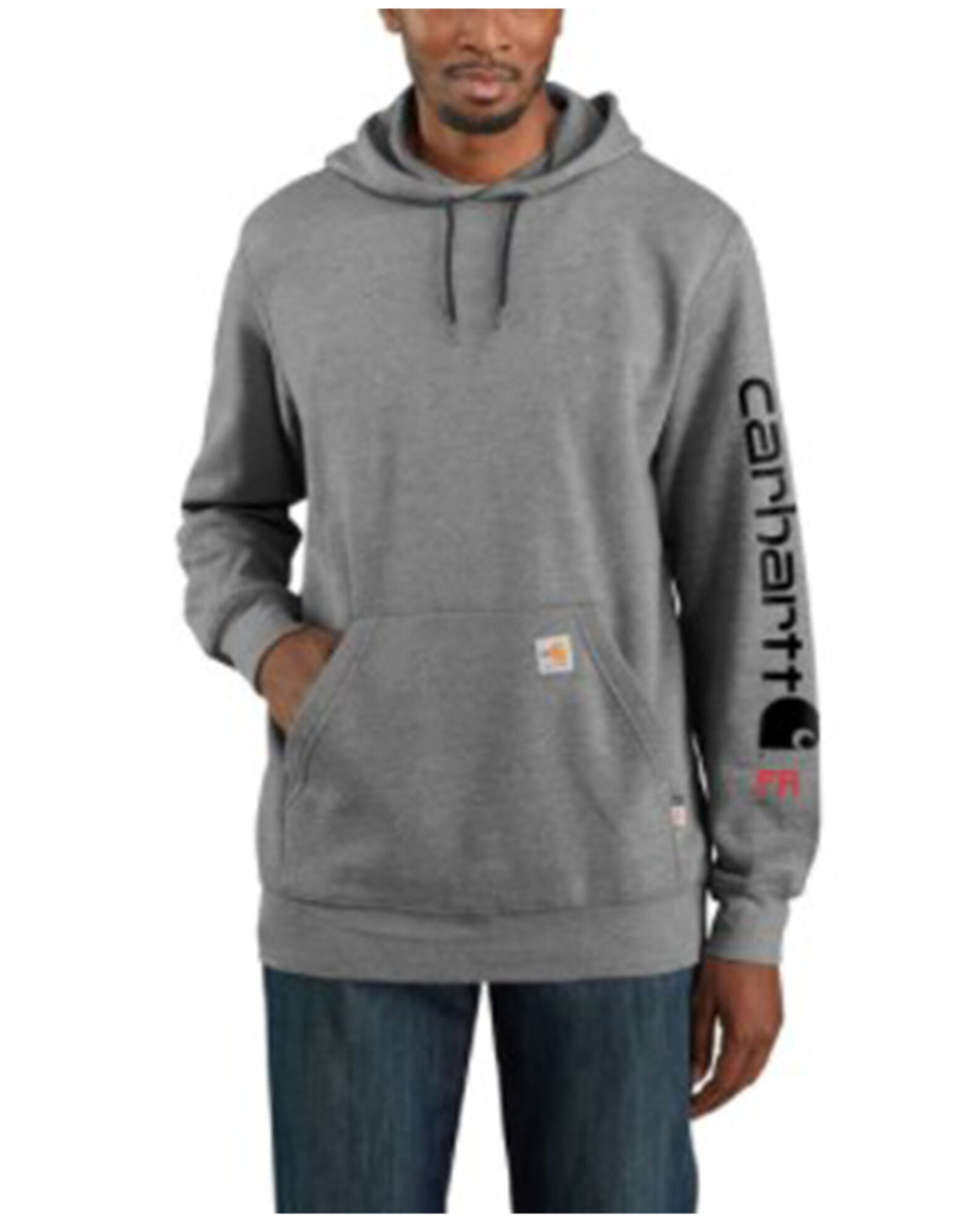 Carhartt Men s Flame Resistant Force Original Fit Midweight Hooded Logo Graphic Sweatshirt Granite Heather 2XL