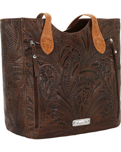 American West Women's Annie's Secret Collection Brown Large Zip Top Tote, Brown, hi-res