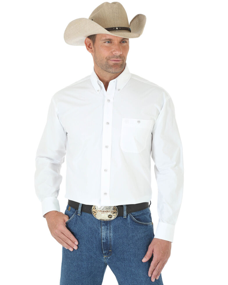 George Strait by Wrangler Men's White Solid Long Sleeve Western Shirt , White, hi-res