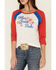 Cruel Girl Women's Jean Baby Graphic Ringer Tee , Red/white/blue, hi-res