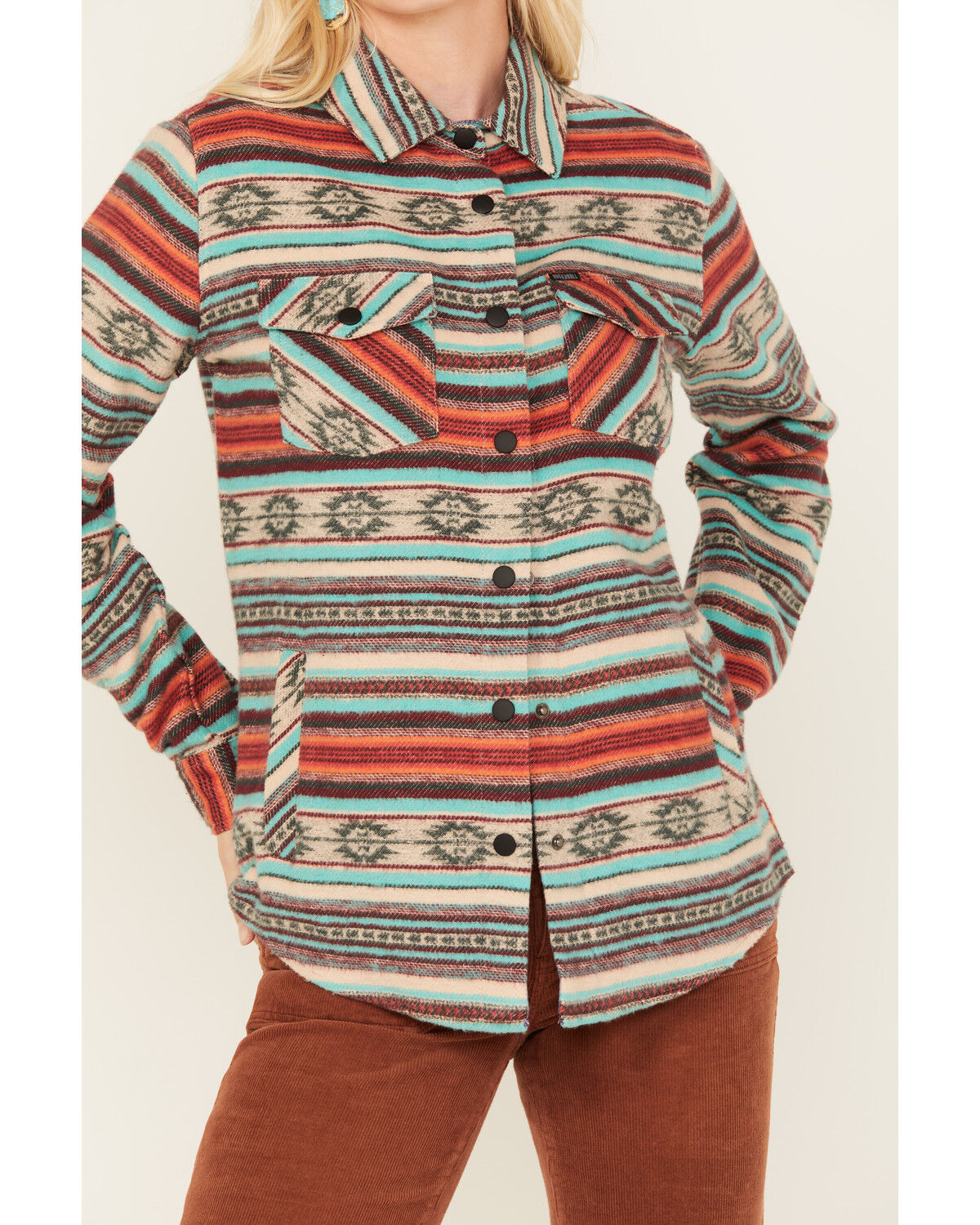 Image #3 - Panhandle Women's Southwestern Stripe Print Shacket, Jade, hi-res