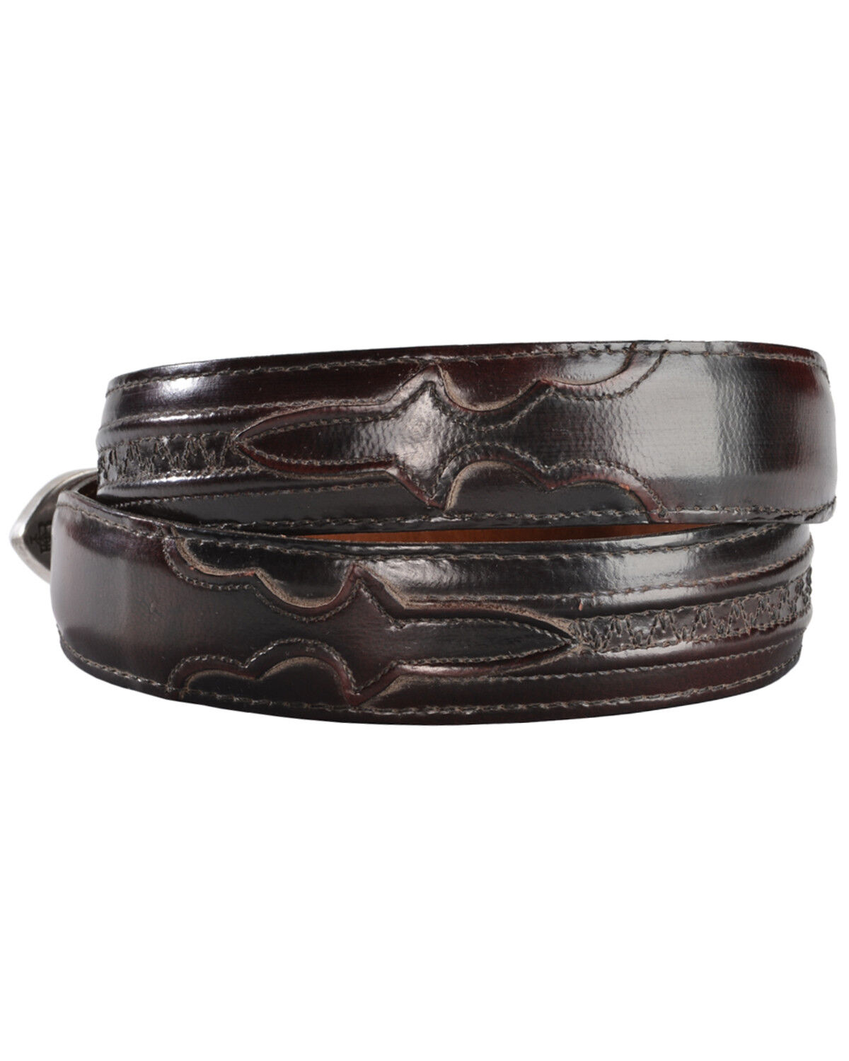Image #3 - Lucchese Men's Goat With Hobby Stitch Leather Belt, Black Cherry, hi-res