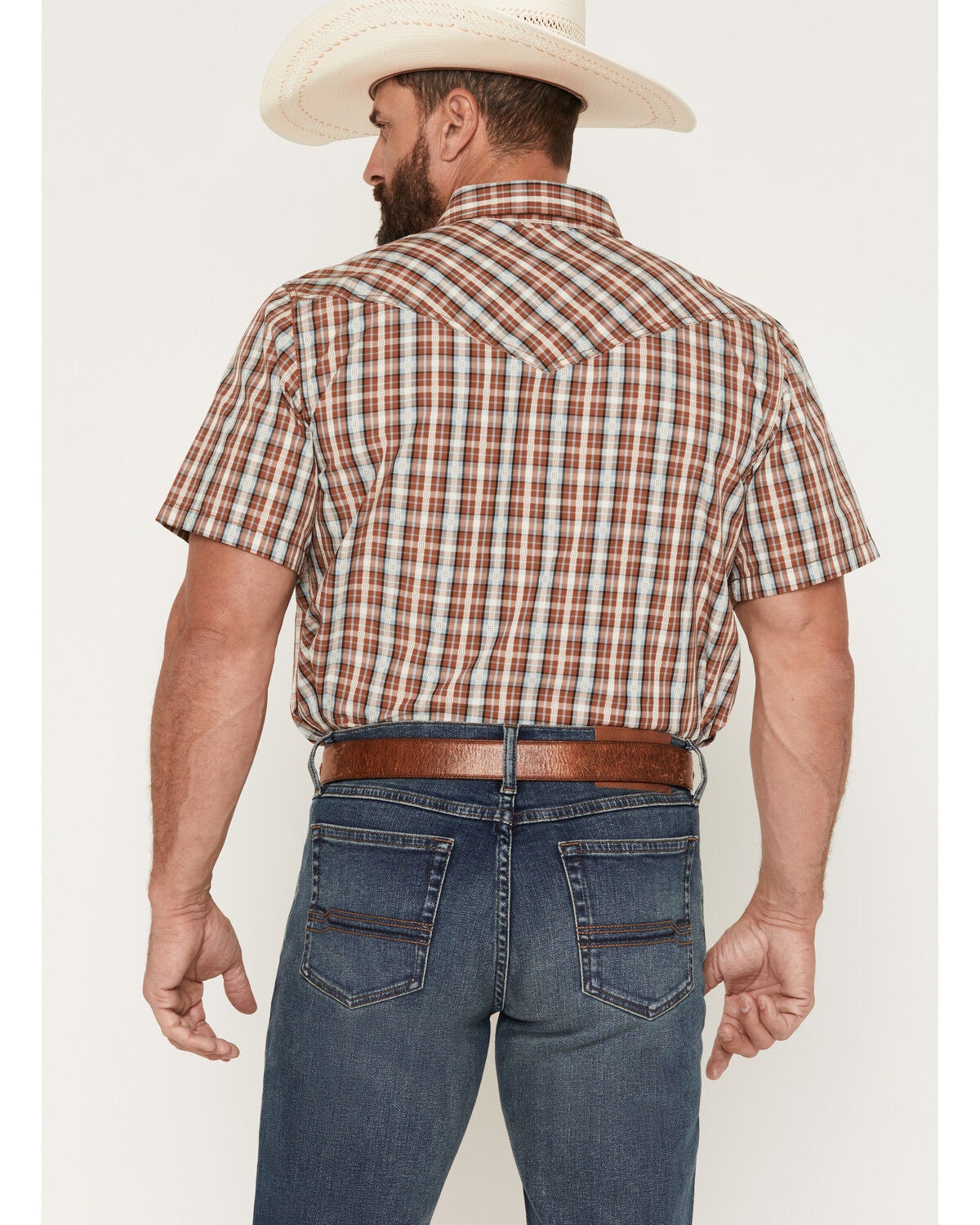 Image #4 - Cody James Men's Elmer Plaid Print Short Sleeve Snap Western Shirt, Brown, hi-res