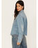 Wrangler Retro Women's Denim Frayed Long Sleeve Snap Western Shirt, Blue, hi-res