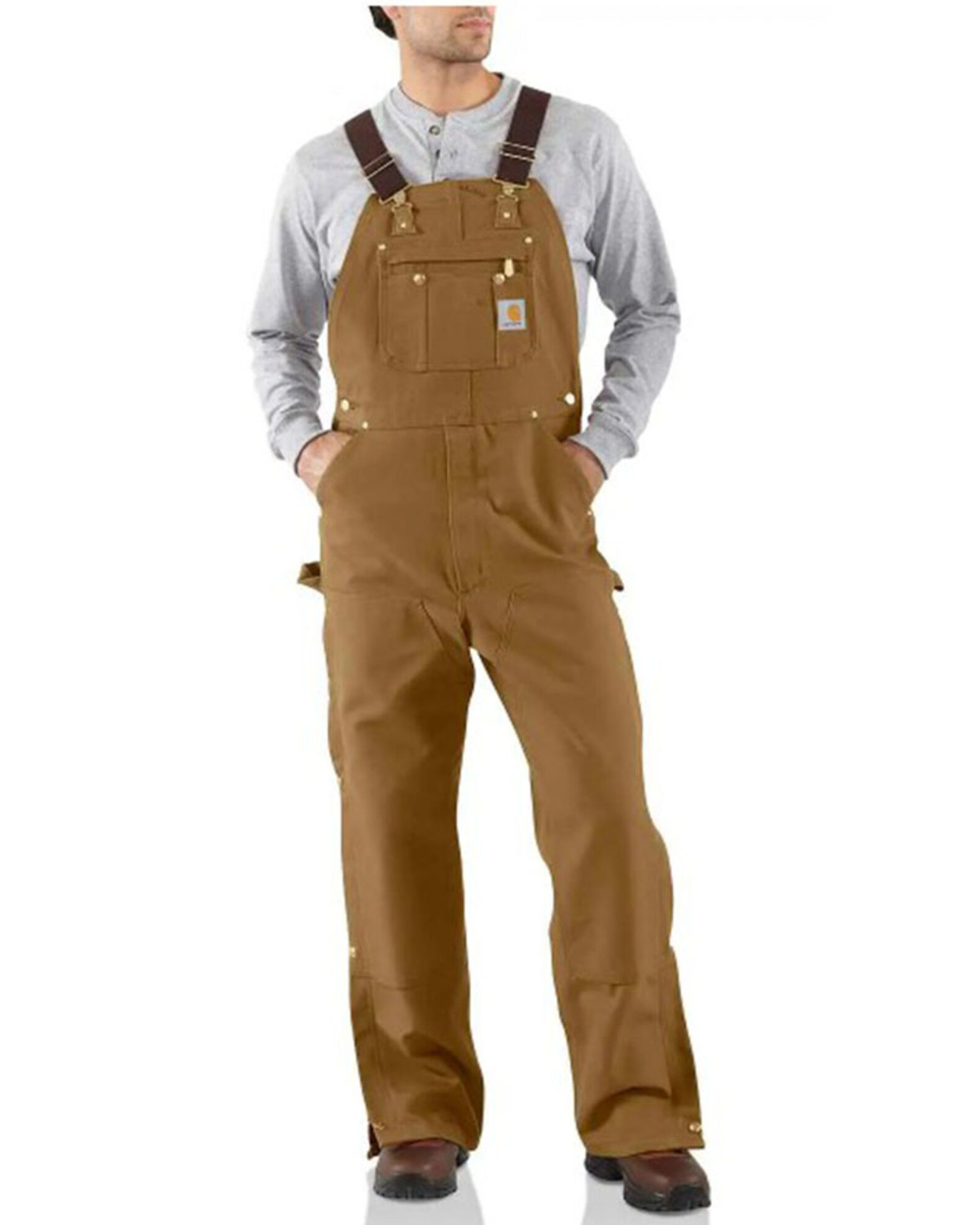 Carhartt Men s Solid Brown Zip To Thigh Unlined Bib Overalls Big