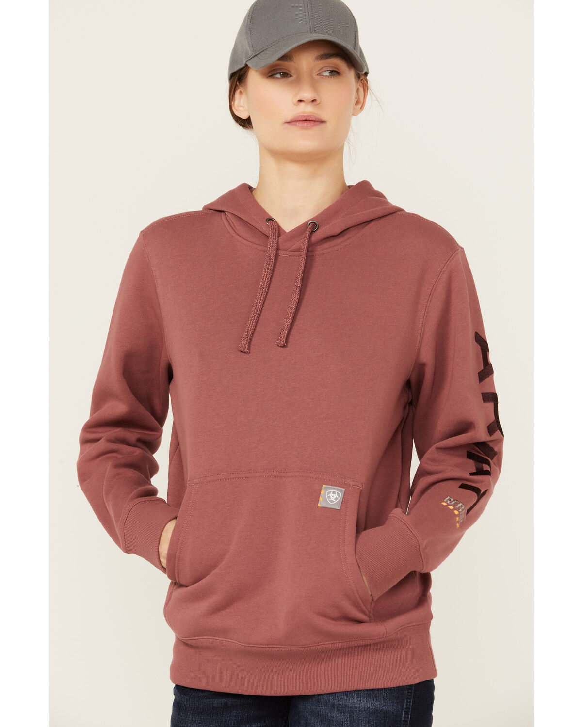 Image #1 - Ariat Women's Rebar Logo Hoodie, Red, hi-res