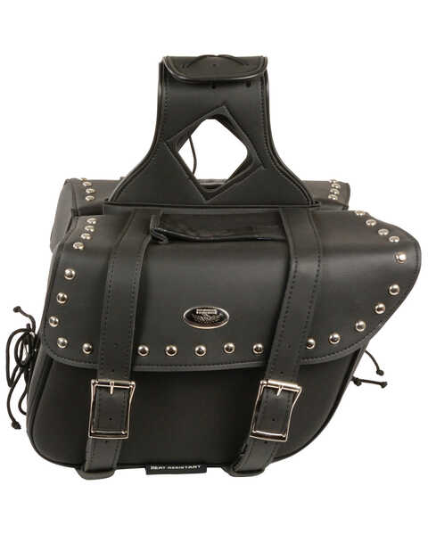 Image #2 - Milwaukee Leather Medium Zip-Off Slanted Throw Over Studded Saddle Bag, Black, hi-res