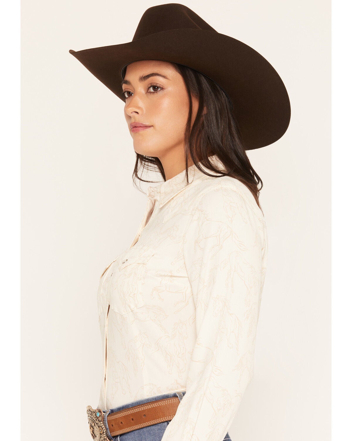 Image #2 - Wrangler Retro Women's Sierra Horse Print Slim Long Sleeve Snap Western Shirt, Cream, hi-res