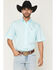 Image #1 - Cinch Men's Boot Barn Exclusive Geo Print Short Sleeve Button-Down Western Shirt, Aqua, hi-res