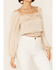 Image #3 - Lush Women's Lace Detail Puff Sleeve Top, Beige/khaki, hi-res