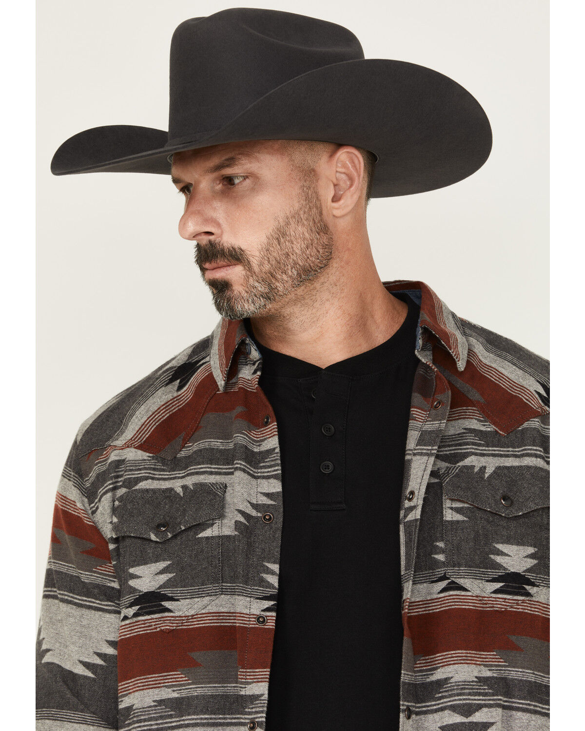 Image #2 - Cody James Men's Atoka Southwestern Print Long Sleeve Snap Western Shirt, Grey, hi-res
