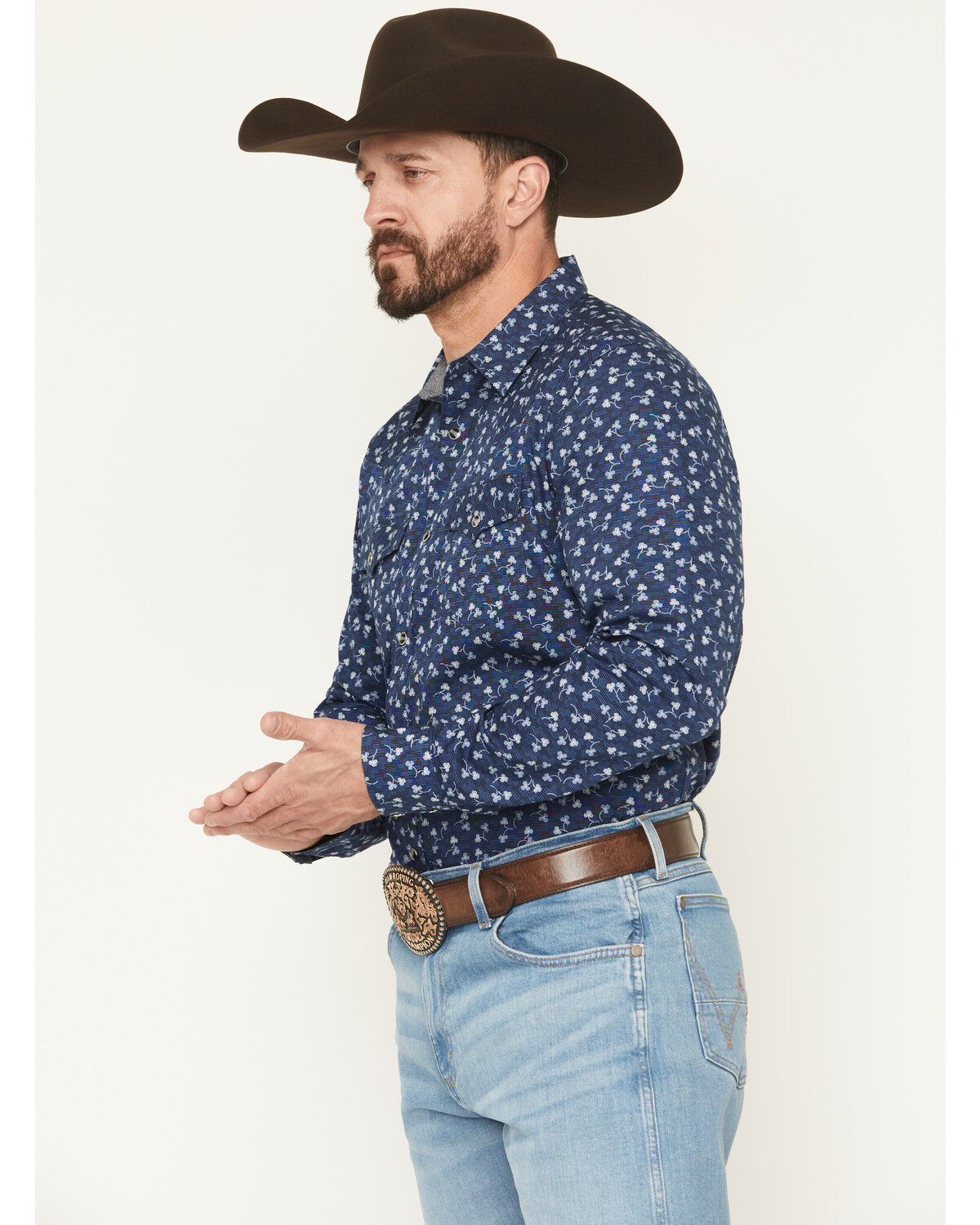 Image #2 - Cody James Men's Tidal Wave Micro Floral Print Long Sleeve Snap Western Shirt, Navy, hi-res