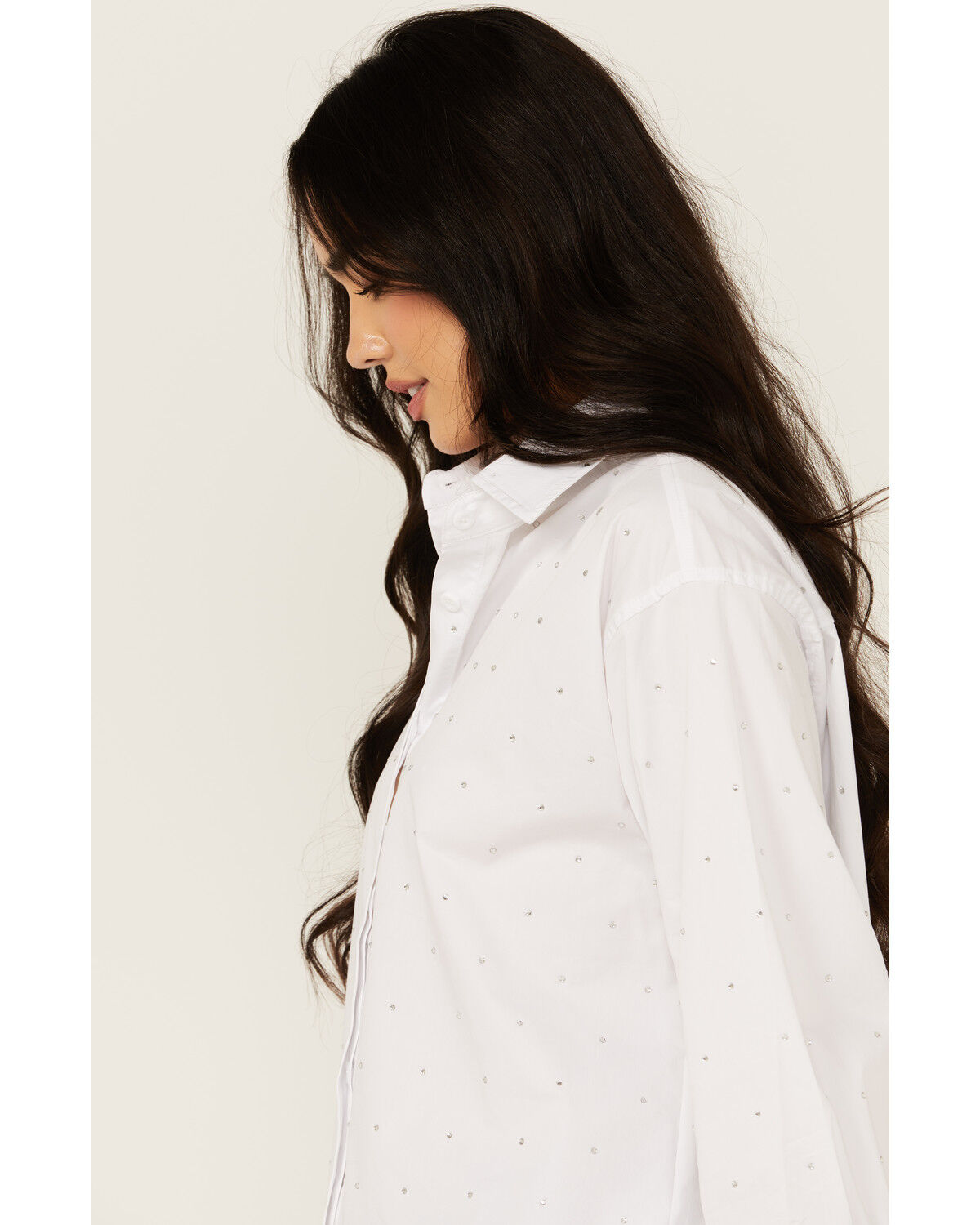 Image #2 - Blue B Women's Solid Rhinestone Long Sleeve Button-Down Shirt, White, hi-res