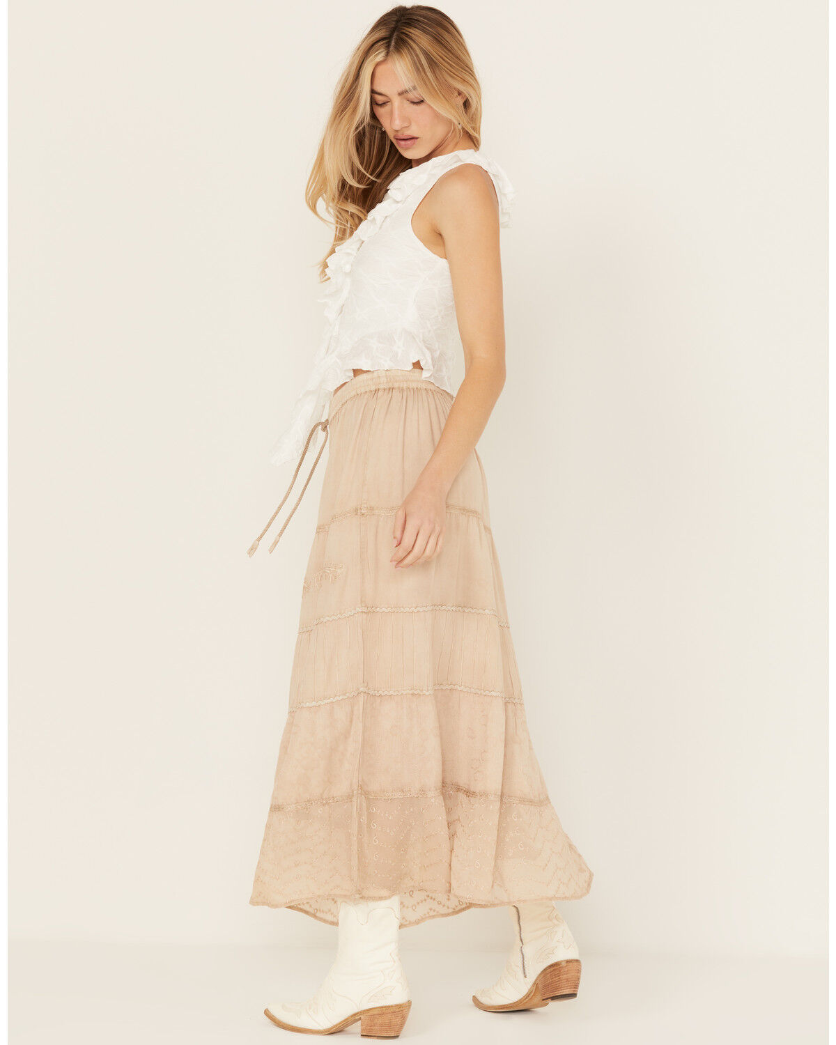 Image #3 - Gunit Women's Tiered Midi Skirt, Ivory, hi-res