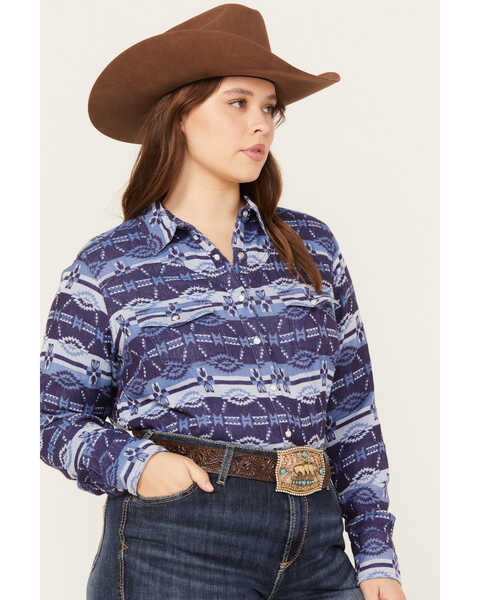 Image #2 - Ariat Women's R.E.A.L. Southwestern Oceanic Print Long Sleeve Western Pearl Snap Shirt - Plus, Blue, hi-res