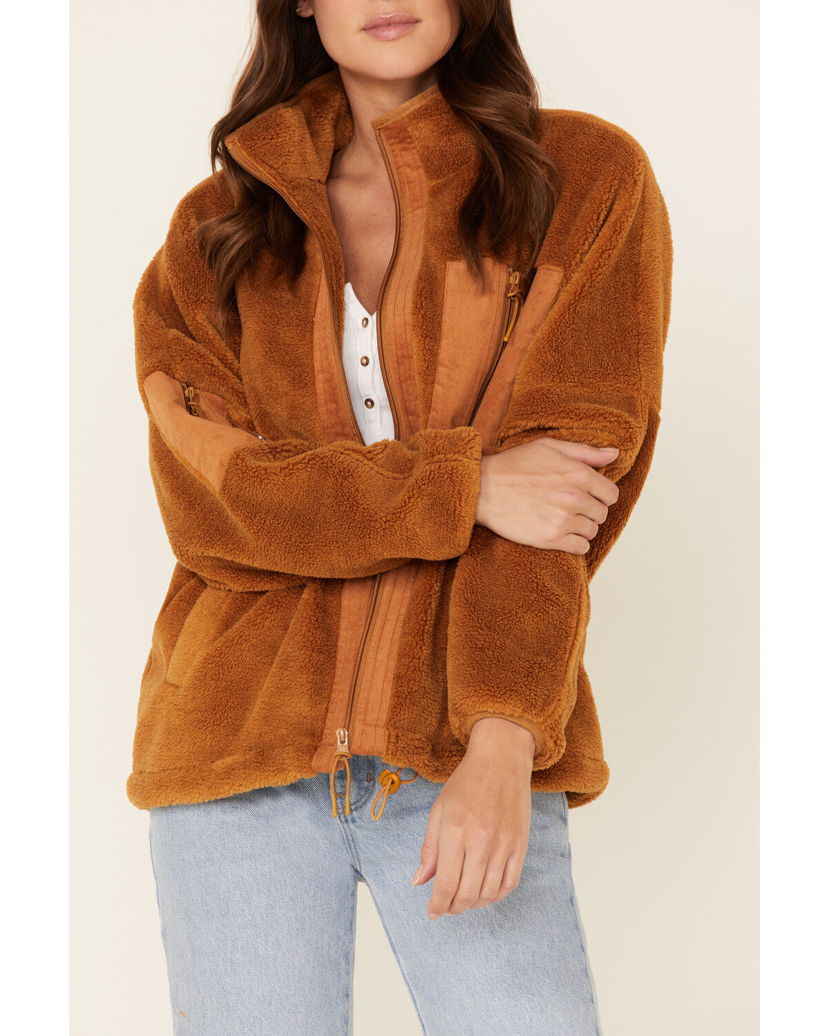 Image #3 - Very J Women's Sherpa Lined Corduroy Zip-Front Jacket, Camel, hi-res
