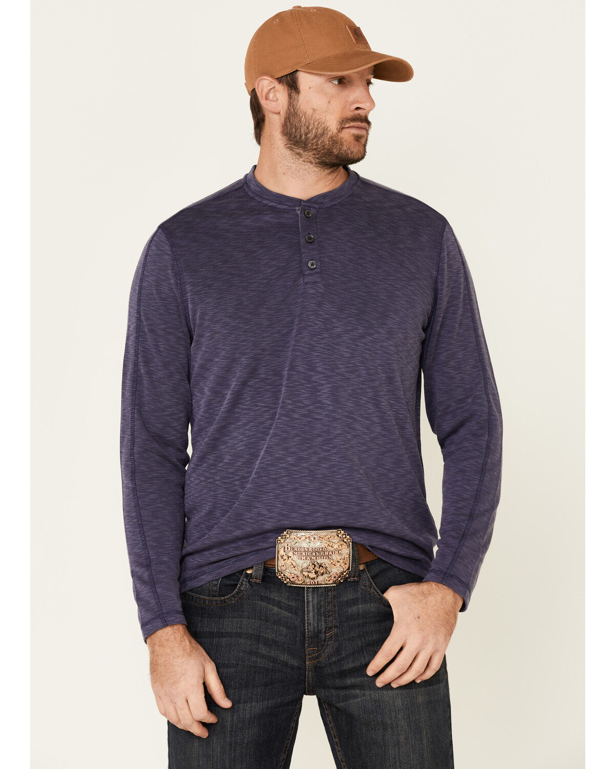 Image #1 - Flag & Anthem Men's Navy Gulfport Performance Slub Henley Long Sleeve Shirt, Navy, hi-res