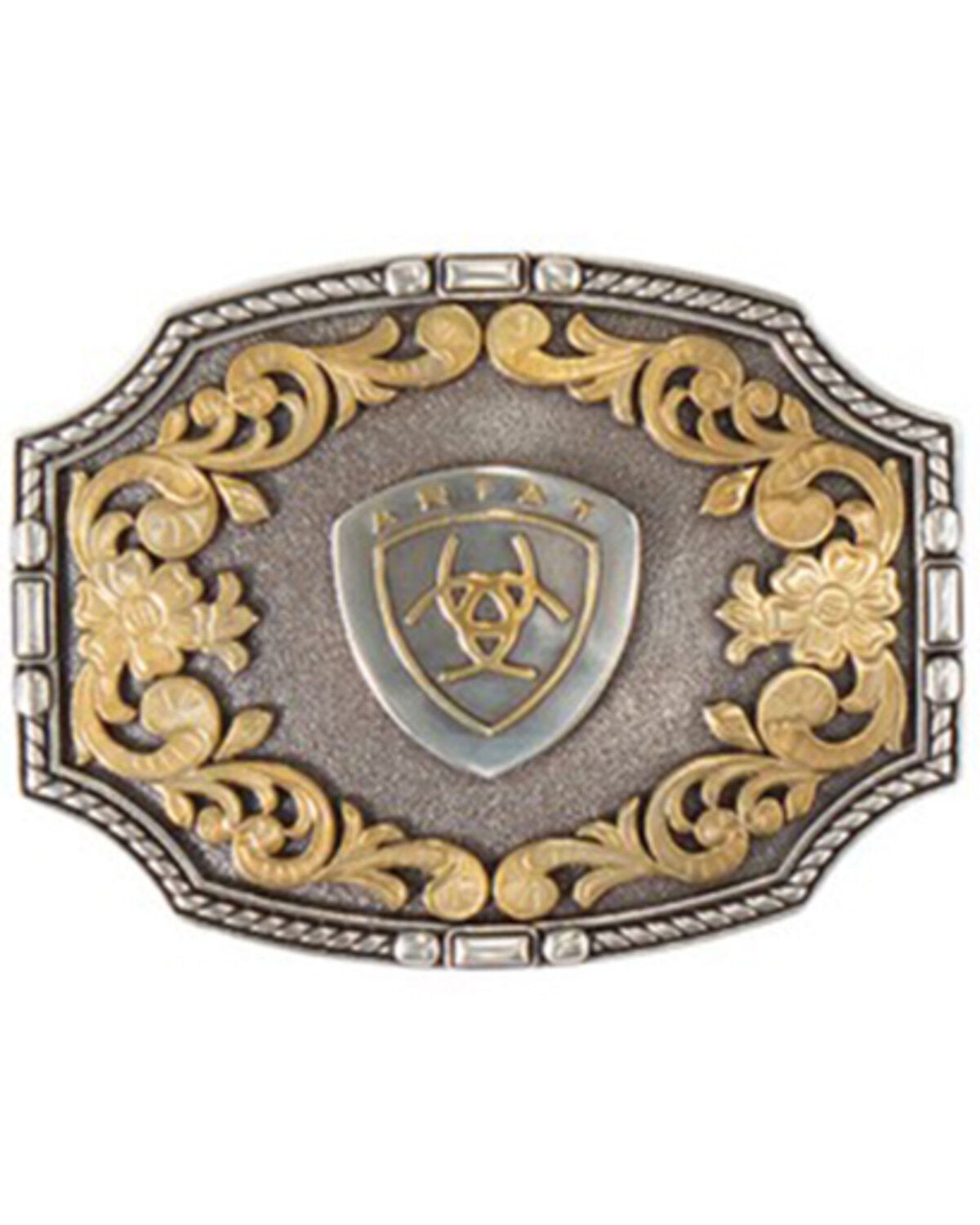 Ariat Men's Floral Rope Edge Belt Buckle, Silver, hi-res