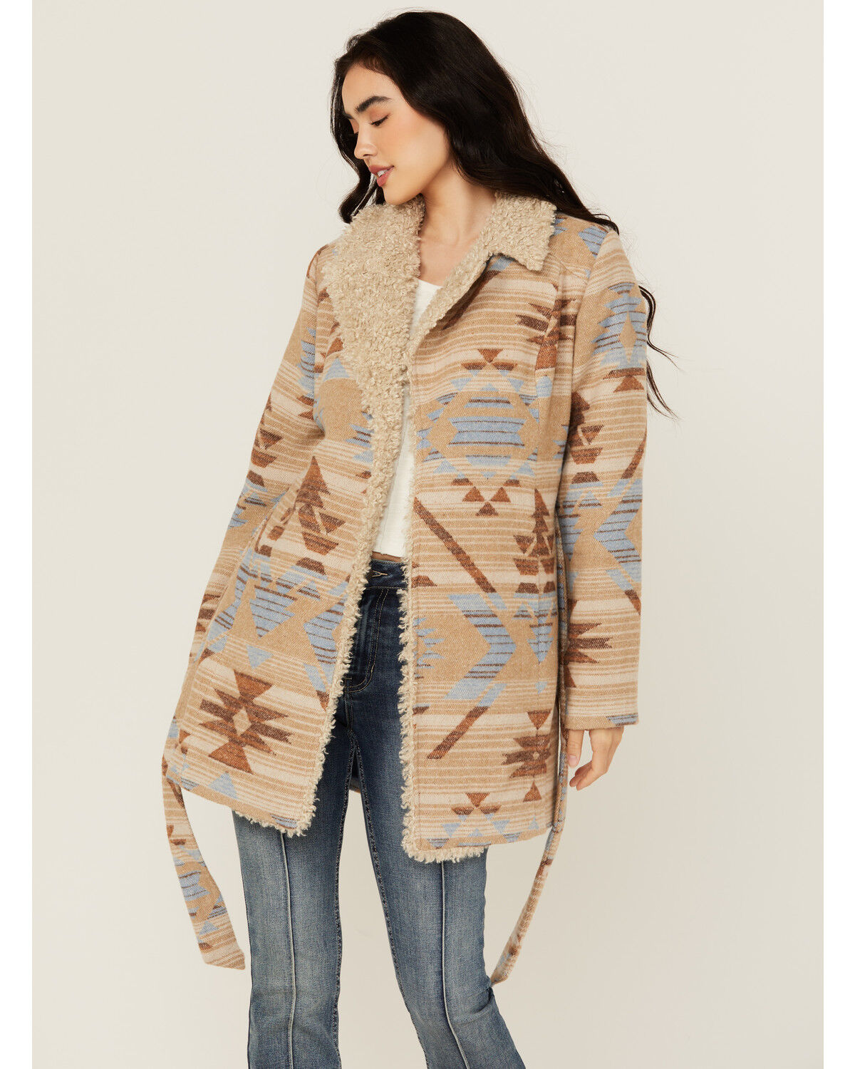 Image #2 - Idyllwind Women's Lynn Southwestern Print Fur Collar Shacket, Sand, hi-res
