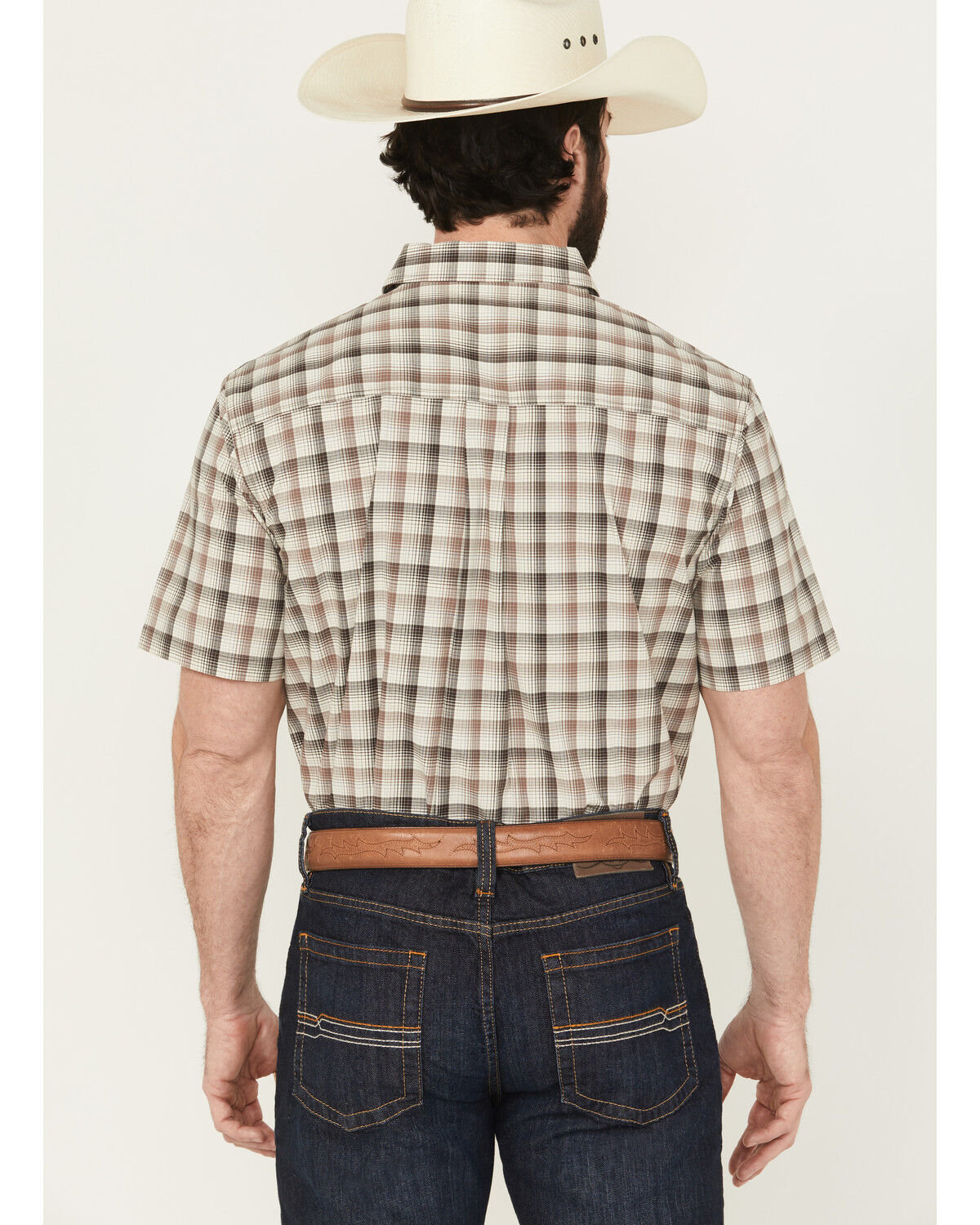 Image #4 - Cody James Men's Summit Plaid Print Short Sleeve Button-Down Stretch Western Shirt, Brown, hi-res