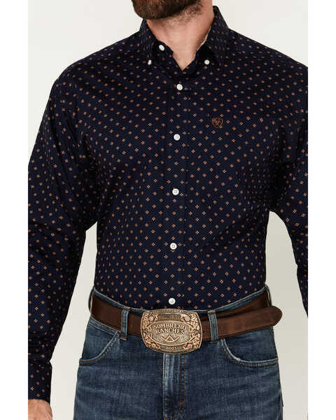 Image #3 - Ariat Men's Kaiser Diamond Print Long Sleeve Button-Down Western Shirt - Tall , Dark Blue, hi-res
