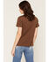 Image #4 - Blended Women's Checkerboard Steer Head Short Sleeve Graphic Tee, Brown, hi-res